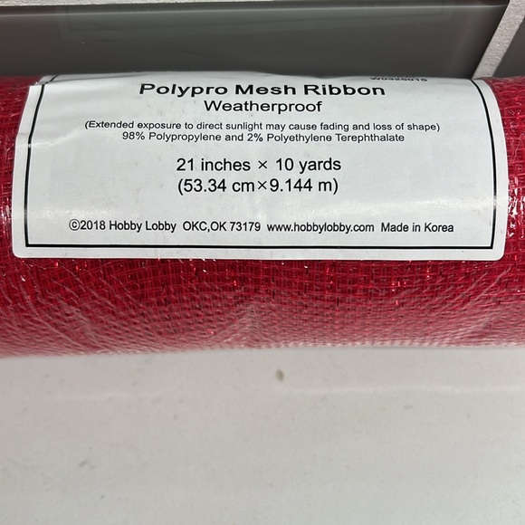 Hobby Lobby Polypro Mesh Ribbon Weatherproof‎ Red - Picture 5 of 7